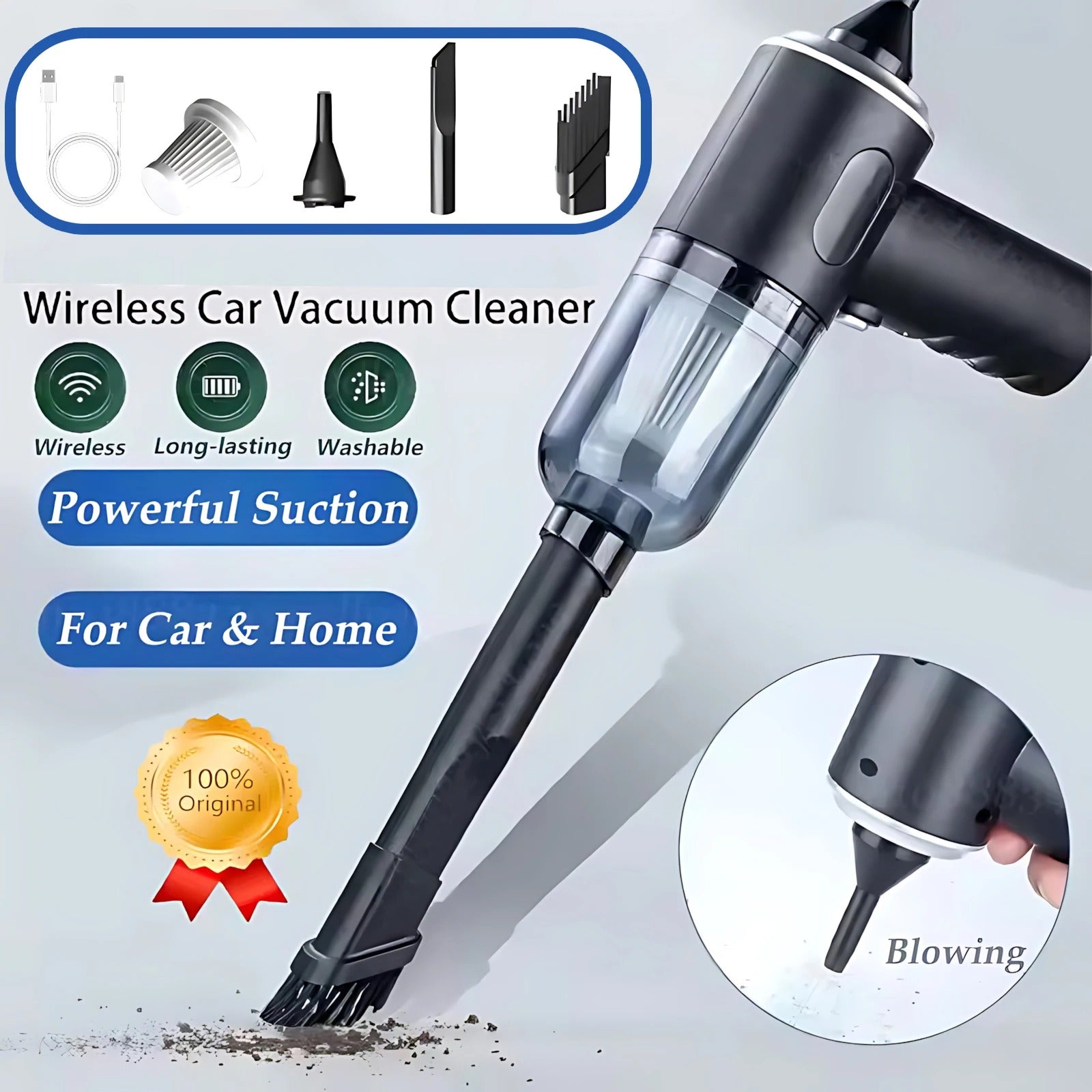 2-in-1 Smart Vacuum & Blower – Powerful, Portable and Multi-Purpose Cleaning for Home & Car
